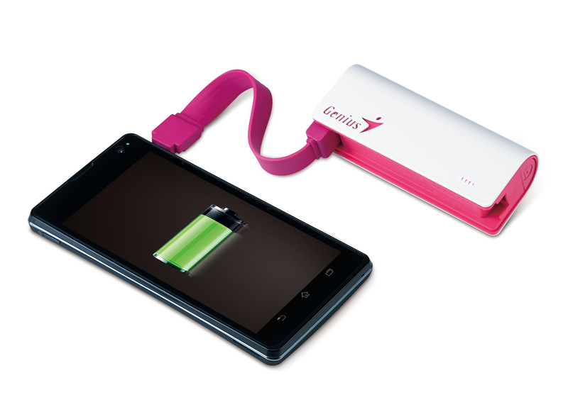 Genius 2600mAh Eco-U265 Compact Size Powerbank with Attachable Micro USB Cable and 4 Led Indicator, Pink